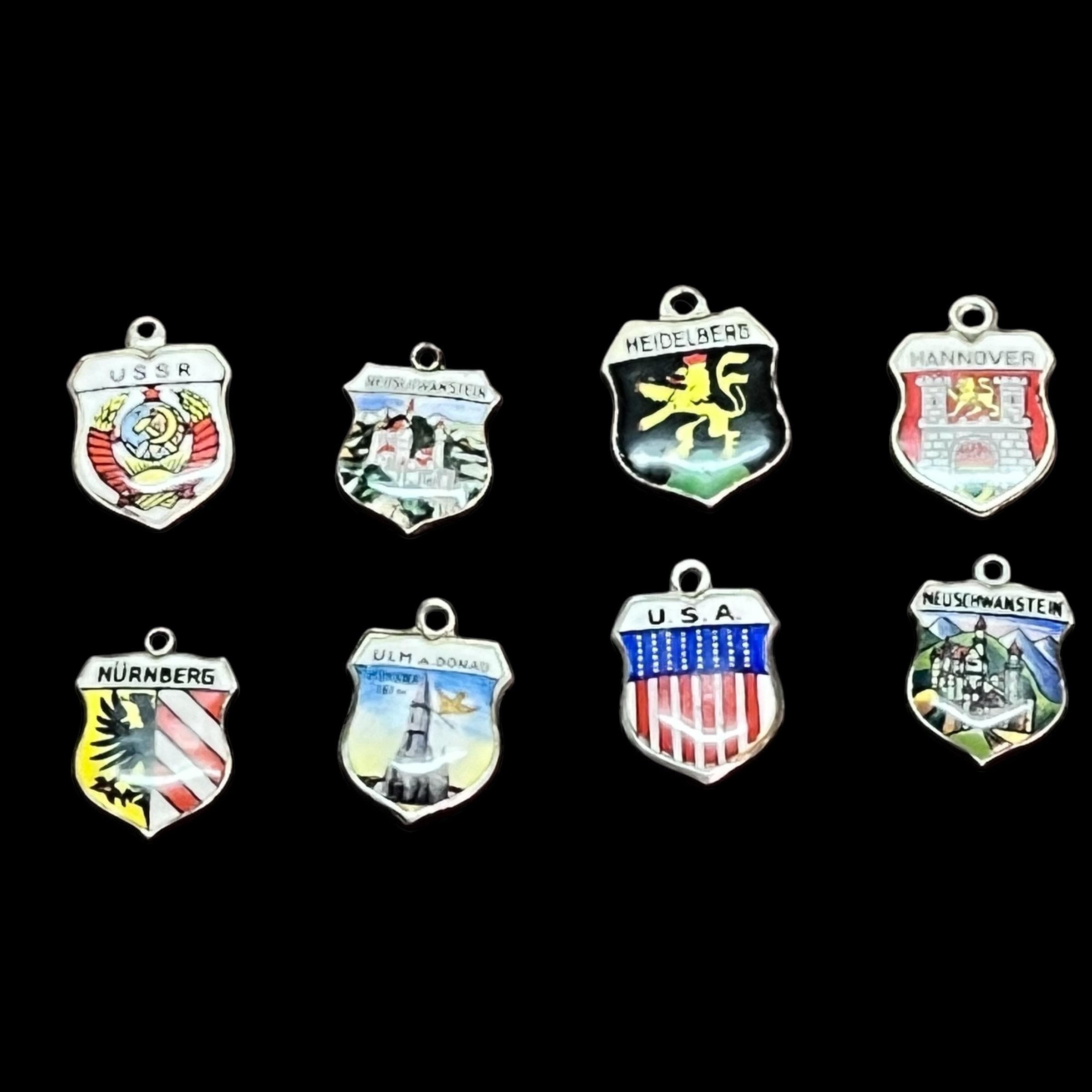 Vintage Shield Tourist Charms: Hannover, Heidelberg, Neuschwanstein
