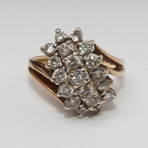 Vintage 14K Gold Diamond Ring, Cluster Pave Diamond Ring, Cocktail Diamond Ring