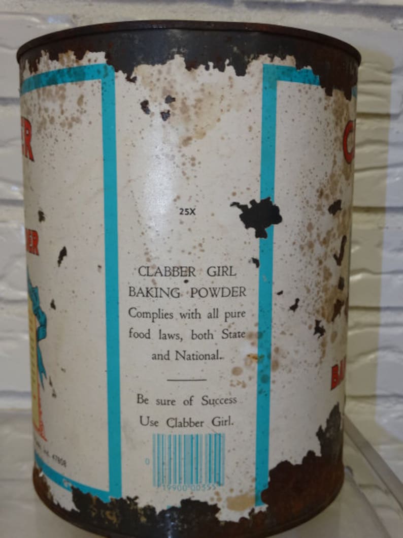 Clabber Girl Baking Powder Tin Large 10 lb Baking powder tin can Baking Tincan antique tin Vintage Clabber Girl Tin Can vintage kitchen