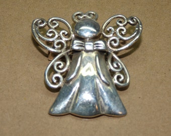 Vintage Angel Pin, Silver 925, Filagree Angel Wings, Brooch or Pendant, Holiday Angel Brooch, Angelic, Angel Wings