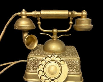 Vintage Singapore Decorative Telephone Gold Painted Faux Brass Rotary Style Phone Art Deco Victorian Decor Untested