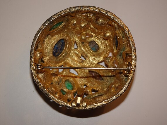 Vintage Oval Gold & Multi-Colored Stoned Brooch, … - image 6