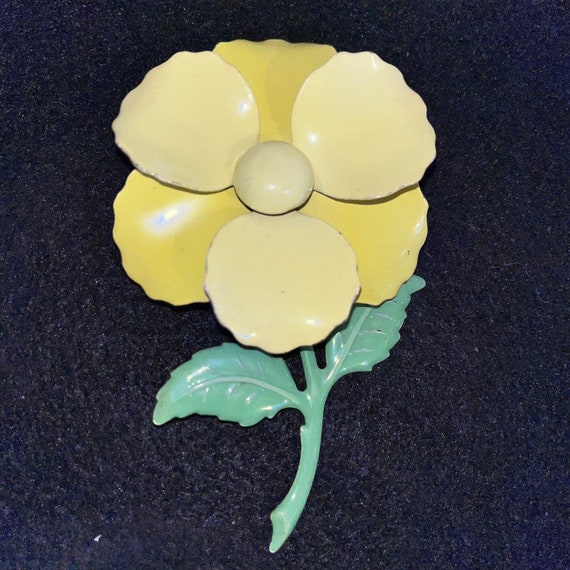 Vintage Yellow Flower Pin, Flower Brooch, Enamel … - image 1