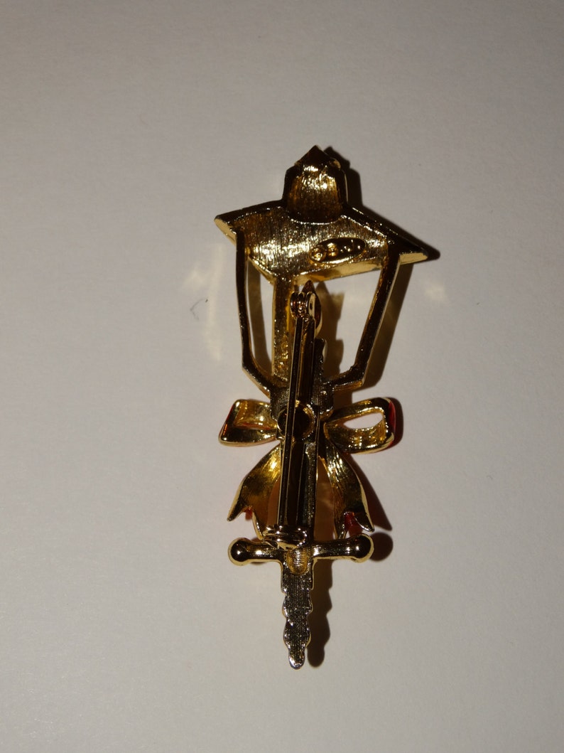 Download Vintage Christmas Lantern Pin Signed B.J. Holly Red Ribbon ...
