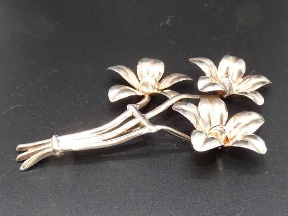 Vintage Sterling Silver Statement Flower Pin, Tri… - image 3