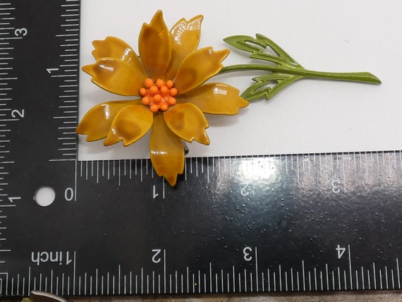 Vintage Yellow Goldenrod / Orange  Flower Pin, Fl… - image 5