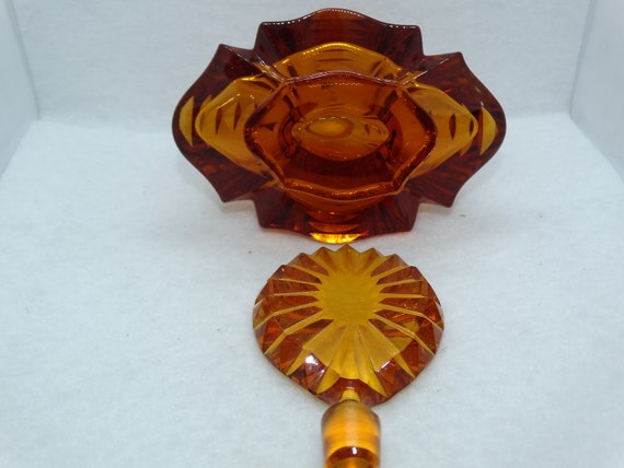 Gorgeous Amber Colored Cut Glass Perfume Bottle, … - image 5