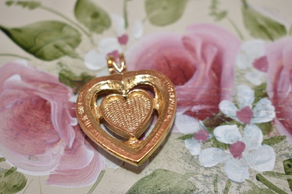 Gold Tone Pearl Pink Heart Pendant, Shabby Chic G… - image 2