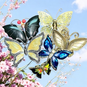 Enamel Butterfly Brooch: Jade Accent Insect Pin