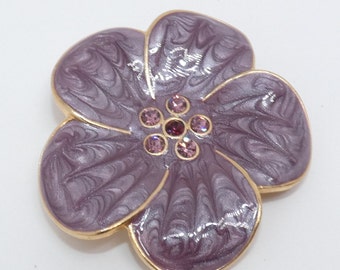 Purple Flower Pin, Vintage Lavender & Rhinestone Flower Pin, Flower Brooch, Enamel Flower Power, Enamel Flower Jewelry