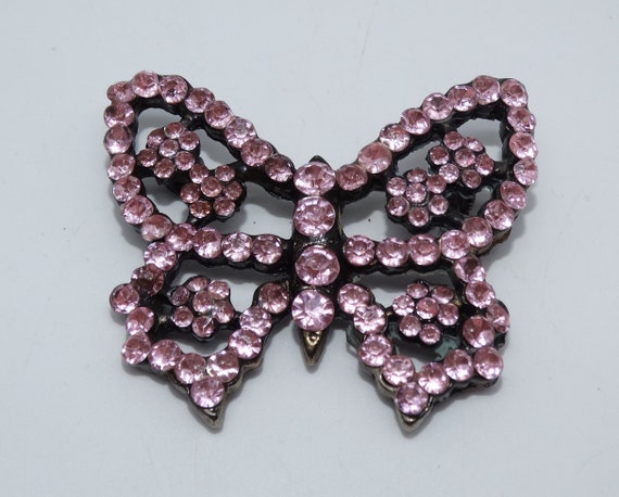 Vintage Pink Rhinestone Statement Butterfly Brooc… - image 1