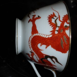 Vintage Porcelain Ming Chinese Red Dragon Teacup & Saucer Set, Made in Japan image 4