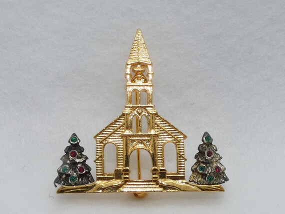 Signed Darlene Vintage Church Christmas Pin, Chri… - image 1