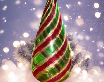 Vintage Murano Glass Christmas Tree Topper: Red & Green Italian Art Glass - Lot #39B