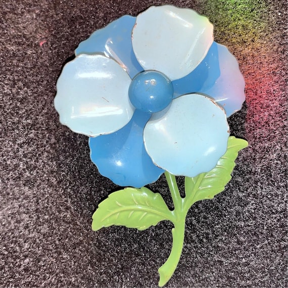 Vintage Powder Blue Flower Pin, Flower Brooch, Ena