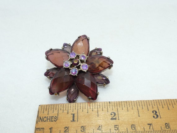 Vintage Purple Glass Flower Brooch, Silver Tone F… - image 5