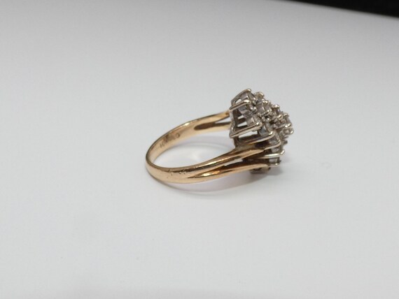 Vintage 14K Gold Diamond Ring, Cluster Pave Diamo… - image 4