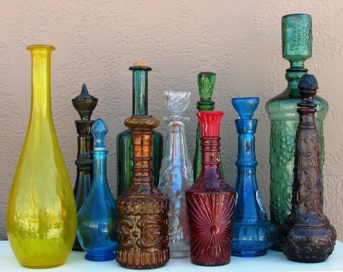 Vintage Jim Beam Liquor Bottle, Teal Glass, Jeannie in a Bottle Style, Retro Home Decor, Bar