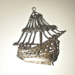 Vintage Pirate Ship Pendant: Silver Tone Nautical Necklace