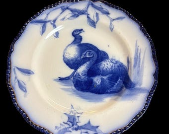Antique Doulton Burglin England Turkey Plate, Blue Transferware Cabinet Plate, Gold Gilt Rim, Early 1900s Lot#1