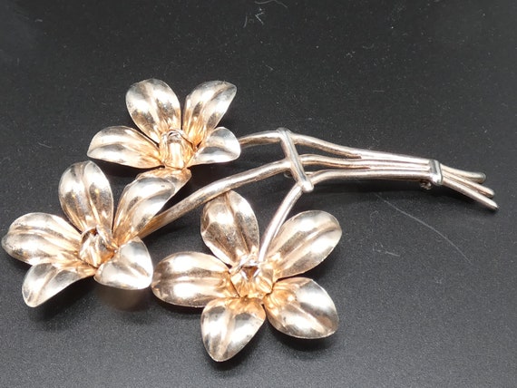 Vintage Sterling Silver Statement Flower Pin, Tri… - image 2
