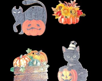 Fall Harvest, Black Kitten, Pumpkin Ornament: Laser Cut Wood Halloween Decor, DIY Wood Die Cuts  #7B