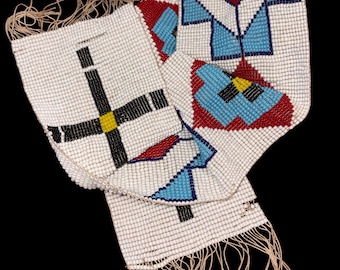 Vintage Native American Beaded Belt or Sash  Loom Woven Seed Bead Geometric Design