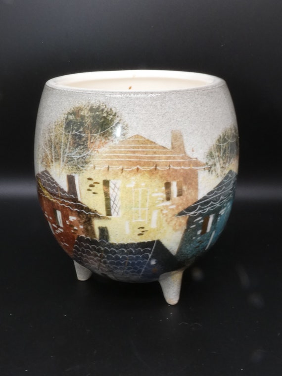 Vintage Sascha Brastoff Ceramic Building Tops Jar, Mid Century Pottery  Signed California USA Egg Jar 