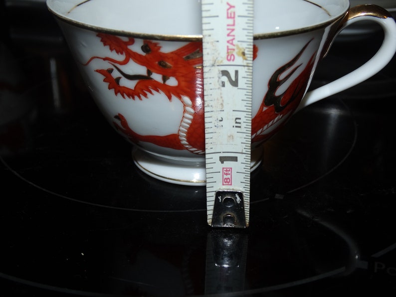 Vintage Porcelain Ming Chinese Red Dragon Teacup & Saucer Set, Made in Japan image 9