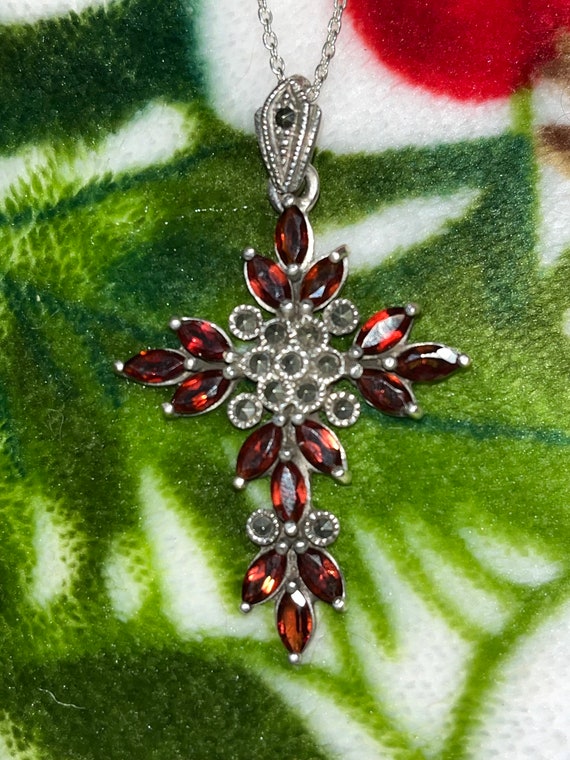 Vintage Sterling Garnet Marcasite Necklace, Art De