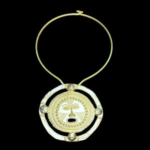 Vintage Gold Tone Aztec Mayan Brooch Pendant: Bohemian Statement Necklace