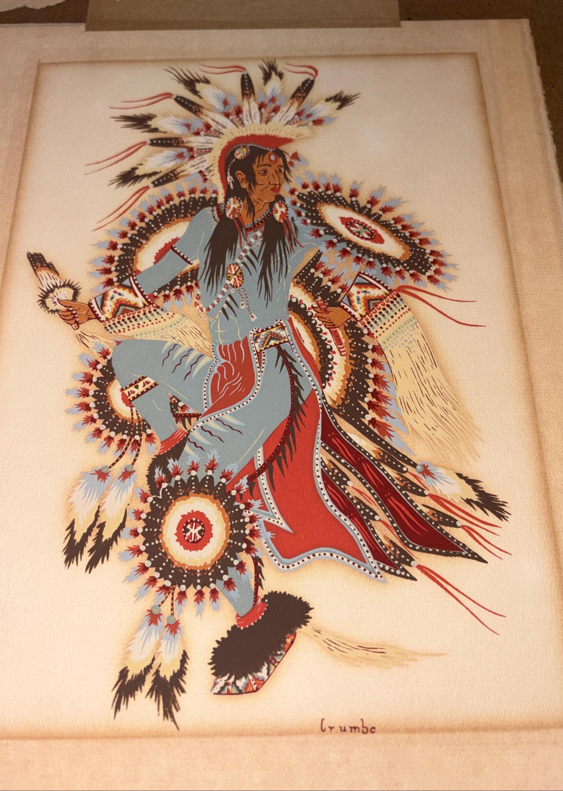 Woody Crumbo Feather Dance Original Silkscreen, Signed Crumbo, Native American Dancer, Vintage Native Art, Potawatomi