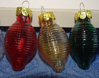 Vintage Glass 5 Lantern Hand blown Ornaments, Chinese Lantern Ornaments, Mid Century Christmas Ornaments, Primitive, Folk Art Christmas