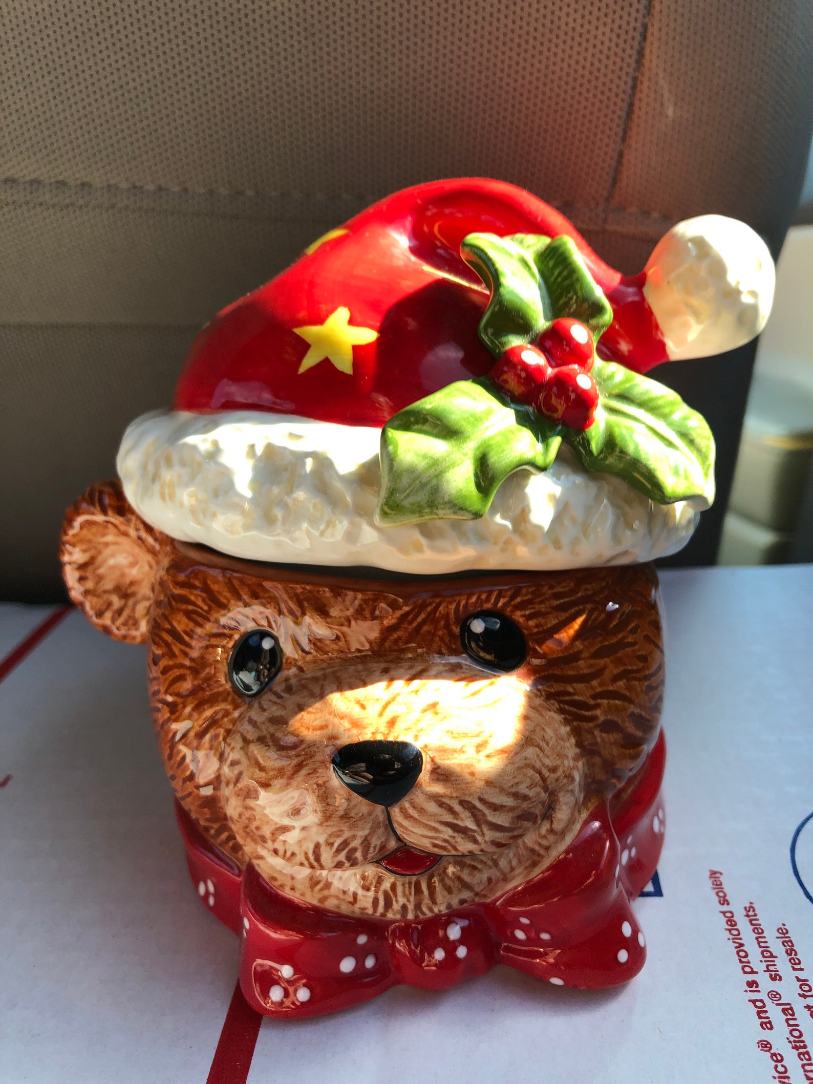 Sweet Christmas Bear Candy Jar Small Cookie Jar Red Santa | Etsy