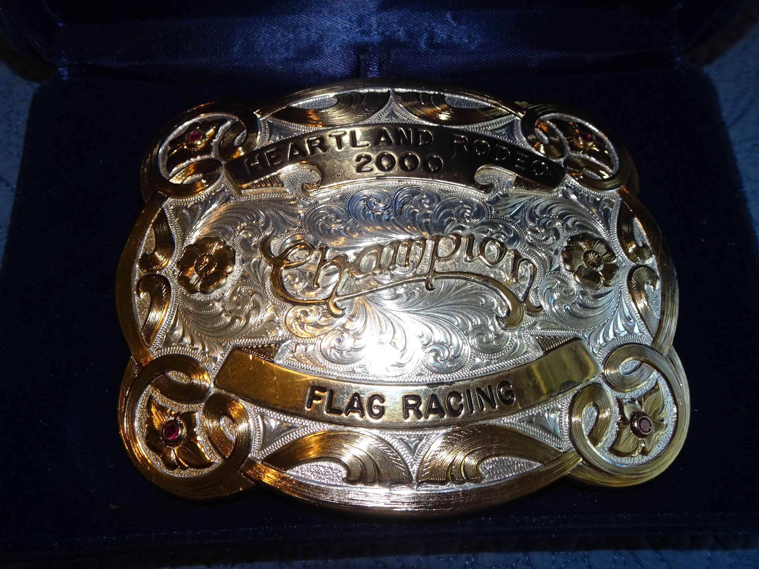 2000 Heartland Rodeo Belt Buckle Flag Racing Montana 