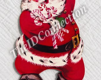 Vintage Santa Claus Die Cut Christmas Decoration 7.5 Inch Retro Santa Paper Cardboard Holiday Decor Mid Century Christmas Display