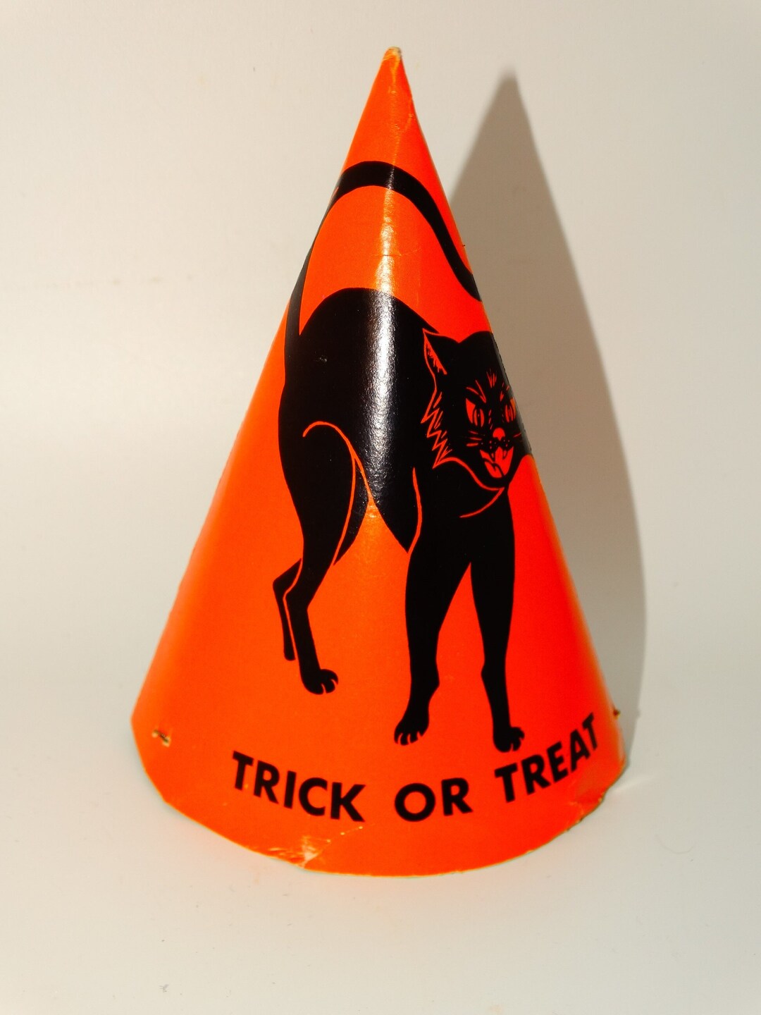 Vintage Halloween Party Hat Black Cat Laughing Witch Etsy