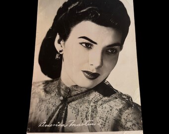Vintage America Martin Signed Real Photo Postcard | Autographed Spanish Inscription | Glamour Portrait | Kodak RPPC