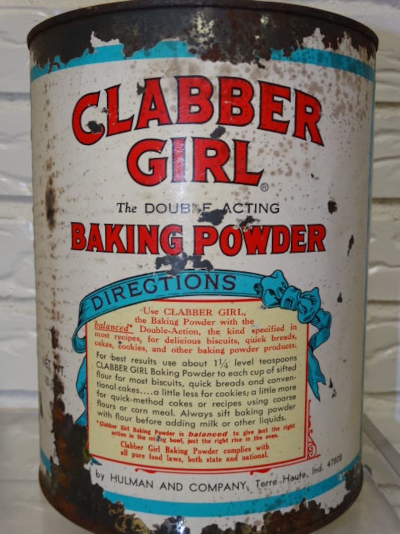 Clabber Girl Baking Powder Tin Large 10 lb Baking powder tin can Baking Tincan antique tin Vintage Clabber Girl Tin Can vintage kitchen