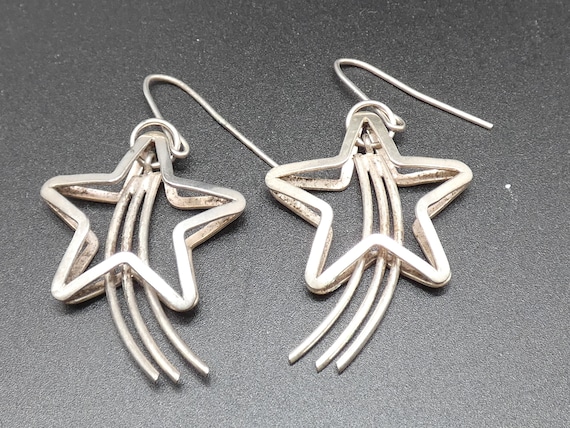 Silver Tone Shooting Star Wire Hook Earrings, Cel… - image 2