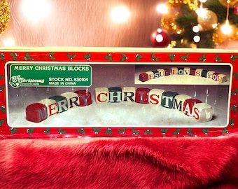 Vintage Merry Christmas Wood Blocks: 1990s Holiday Decor - Lot 39B
