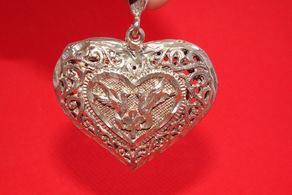 Sterling Silver Hollow Filigree Heart, Dove Penda… - image 2