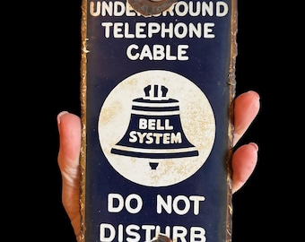 Vintage Bell System Underground Telephone Cable Porcelain Sign | Original Utility Marker | Telephone Company Industrial Advertising |