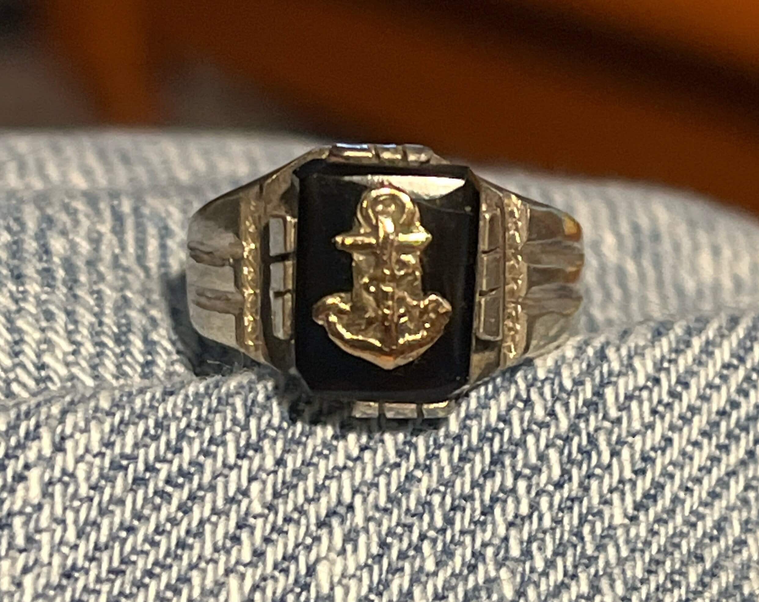 Vintage Sterling 925 Silver Onyx USN United State Navy Ring