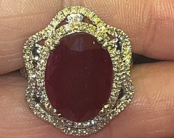 Vintage Rare Burmese Ruby Diamond Ring, Platinum Diamond Ring, GIA & GGA Appraisal - Oscar Friedman