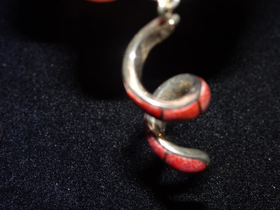Vintage Sterling & Coral Earrings, Swirl Red Cora… - image 3