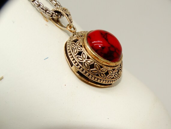 Sterling Silver Red Oval Statement Pendant, Oracle - image 4