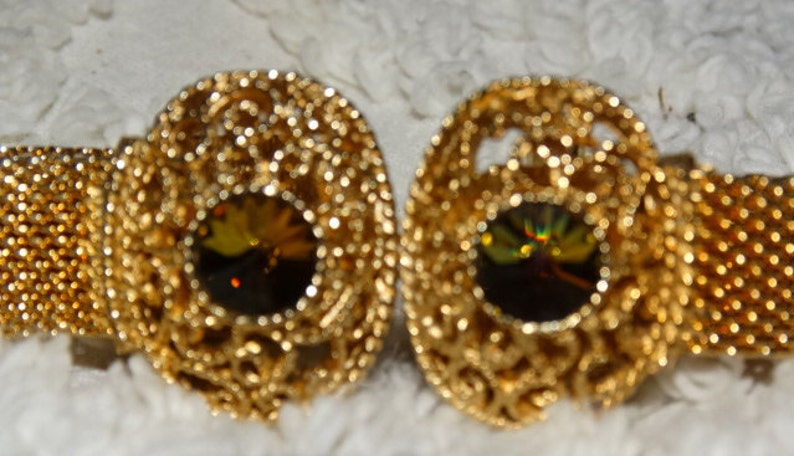 retro 70/'s fashion design style Formal Jewelry Gold Mesh closers Vintage 1970/'s SWANK Mens Cufflinks Multi-Colored Stone