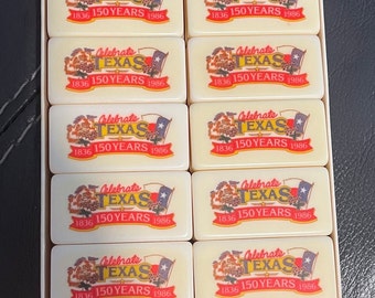 Vintage 1836-1986 Celebrate Texas 150 Years Dominos Set of 28 Dominos - Game Pieces, MCM Dominos, Marblelike