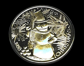 1988 Christmas Snowman Silver Round, .999 Fine Silver, Stocking Stuffer